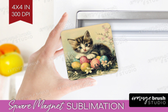Retro Easter Magnet Sublimation - Easter Square Magnet PNG Product Image 1
