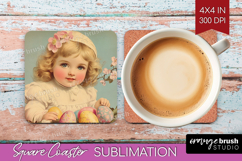 Retro Easter Square Coaster - Easter Coaster PNG Sublimation Product Image 1