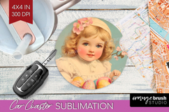 Retro Easter Car Coaster - Easter Coaster PNG Sublimation Product Image 1