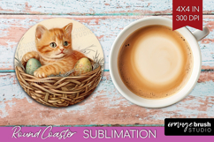 Retro Easter Round Coaster - Easter Coaster PNG Sublimation Product Image 1