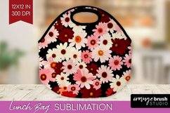 Retro Flowers Lunch Bag - Floral Lunch Bug PNG Sublimation Product Image 1