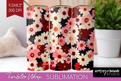 Retro Flowers Tumbler Wrap - Floral Tumbler PNG Sublimation Product Image 1