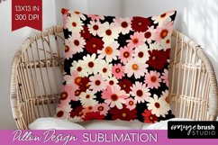 Retro Flowers Pillow Sublimation - Floral Pillow Cover PNG Product Image 1