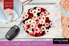 Retro Flowers Car Coaster - Floral Coaster PNG Sublimation Product Image 1