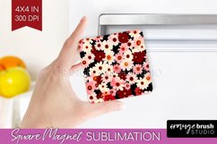 Retro Flowers Magnet Sublimation - Floral Square Magnet PNG Product Image 1