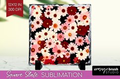 Retro Flowers Slate PNG - Floral Square Slate Sublimation Product Image 1