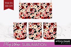 Retro Flowers Mug Wrap - Floral Mug PNG Sublimation Product Image 1