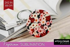 Retro Flowers Keychain PNG - Floral Keychain Sublimation Product Image 1