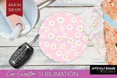 Retro Flowers Car Coaster - Floral Coaster PNG Sublimation Product Image 1