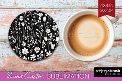 Retro Flowers Round Coaster - Floral Coaster PNG Sublimation Product Image 1