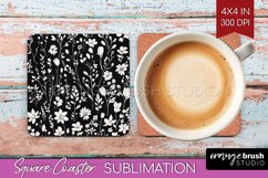 Retro Flowers Square Coaster - Floral Coaster PNG Product Image 1