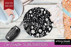 Retro Flowers Car Coaster - Floral Coaster PNG Sublimation Product Image 1