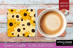 Retro Flowers Square Coaster - Floral Coaster PNG Product Image 1