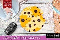 Retro Flowers Car Coaster - Floral Coaster PNG Sublimation Product Image 1