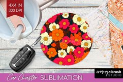 Retro Flowers Car Coaster - Floral Coaster PNG Sublimation Product Image 1