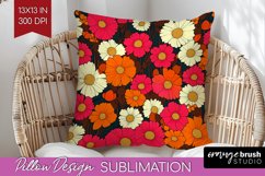 Retro Flowers Pillow Sublimation - Floral Pillow Cover PNG Product Image 1