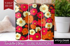Retro Flowers Tumbler Wrap - Floral Tumbler PNG Sublimation Product Image 1