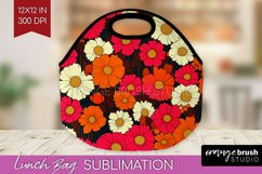 Retro Flowers Lunch Bag - Floral Lunch Bug PNG Sublimation Product Image 1