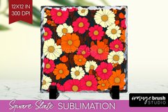 Retro Flowers Slate PNG - Floral Square Slate Sublimation Product Image 1