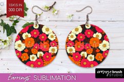 Retro Flowers Round Earrings - Floral PNG Sublimation Product Image 1