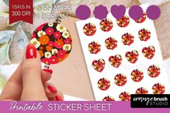 Retro Flowers Round Sticker - Floral Printable Sticker Sheet Product Image 1