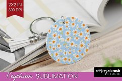 Retro Flowers Keychain PNG - Floral Keychain Sublimation Product Image 1