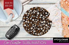 Retro Flowers Car Coaster - Floral Coaster PNG Sublimation Product Image 1