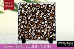 Retro Flowers Slate PNG - Floral Square Slate Sublimation Product Image 1