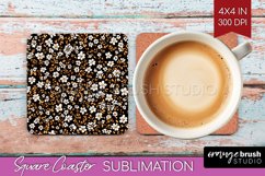 Retro Flowers Square Coaster - Floral Coaster PNG Product Image 1