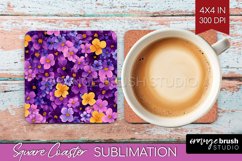 Retro Flowers Square Coaster - Floral Coaster PNG Product Image 1