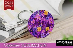 Retro Flowers Keychain PNG - Floral Keychain Sublimation Product Image 1