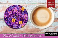 Retro Flowers Round Coaster - Floral Coaster PNG Sublimation Product Image 1