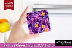 Retro Flowers Magnet Sublimation - Floral Square Magnet PNG Product Image 1