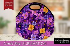 Retro Flowers Lunch Bag - Floral Lunch Bug PNG Sublimation Product Image 1