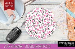 Retro Flowers Car Coaster - Floral Coaster PNG Sublimation Product Image 1
