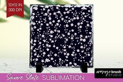 Retro Flowers Slate PNG - Floral Square Slate Sublimation Product Image 1