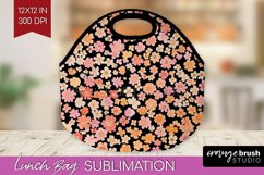 Retro Flowers Lunch Bag - Floral Lunch Bug PNG Sublimation Product Image 1