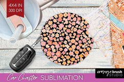 Retro Flowers Car Coaster - Floral Coaster PNG Sublimation Product Image 1