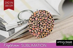 Retro Flowers Keychain PNG - Floral Keychain Sublimation Product Image 1