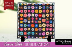 Retro Flowers Slate PNG - Floral Square Slate Sublimation Product Image 1