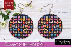 Retro Flowers Round Earrings - Floral PNG Sublimation Product Image 1