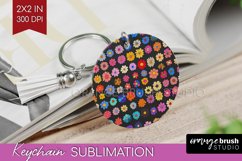 Retro Flowers Keychain PNG - Floral Keychain Sublimation Product Image 1