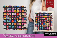 Retro Flowers Tote Bag - Floral Tote Bag PNG Sublimation Product Image 1