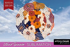 Retro Flowers Wind Spinner Sublimation PNG - Floral Round Product Image 1