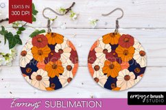 Retro Flowers Round Earrings - Floral PNG Sublimation Product Image 1