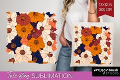 Retro Flowers Tote Bag - Floral Tote Bag PNG Sublimation Product Image 1