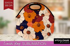 Retro Flowers Lunch Bag - Floral Lunch Bug PNG Sublimation Product Image 1