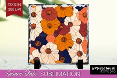 Retro Flowers Slate PNG - Floral Square Slate Sublimation Product Image 1