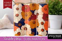 Retro Flowers Tumbler Wrap - Floral Tumbler PNG Sublimation Product Image 1