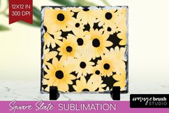 Retro Flowers Slate PNG - Floral Square Slate Sublimation Product Image 1